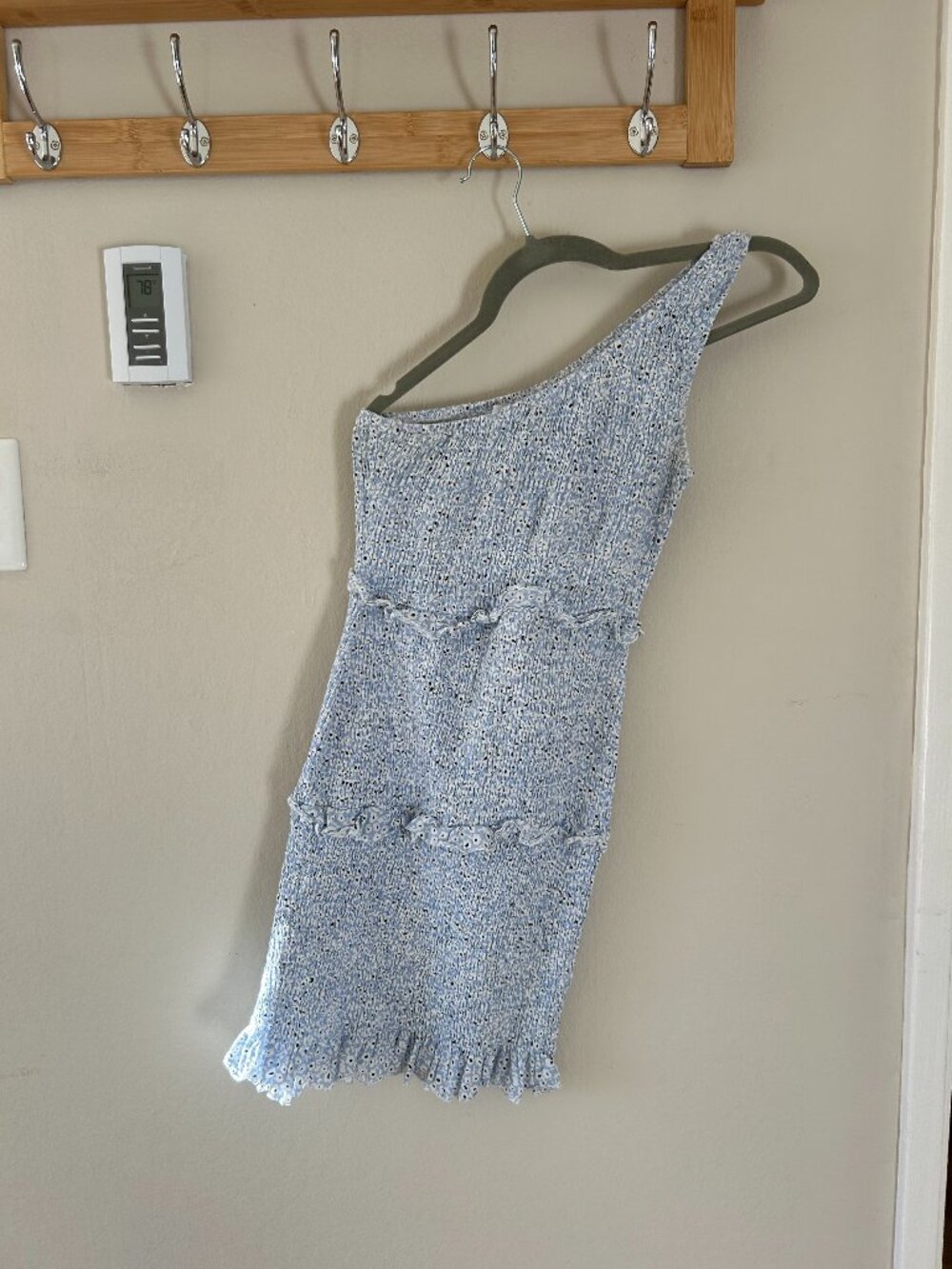 Princess Polly Blue One Shoulder Mini Dress | Smocked | US 4